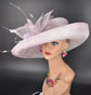 Lilac Sinamay Derby Hat: Feather Flower Wide Brim