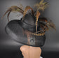 Wide Brim Sinamay Derby Hat: Black Feathered Tea Party Hat