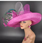 Fuchsia Sinamay Kentucky Derby Hat: Feather Floral Wide Brim