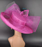 Fuchsia Sinamay Kentucky Derby Hat: Feather Floral Wide Brim