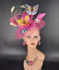 Fuchsia Pink Fascinator Hat: Kentucky Derby Feather & Butterfly Headband