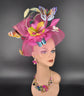 Fuchsia Pink Fascinator Hat: Kentucky Derby Feather & Butterfly Headband