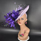 Lilac Sinamay Fascinator Hat: Feather Flower Kentucky Derby Tea Party Headband