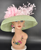 Sinamay Dome Hat: Green & Pink Feather Kentucky Derby Tea Party Hat