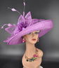 Church, Kentucky Derby Hat ,Carriage, Tea Party, Wedding, Wide Brim Sinamay Hat, Royal Ascot Hat, Horse Race Hat, Oaks day hat Grape Purple