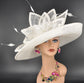 White Sinamay Kentucky Derby Hat: Wide Brim Ascot Race Day Hat