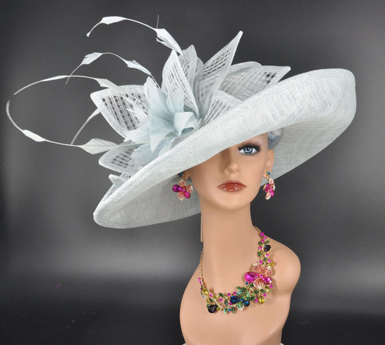 Powder Blue Sinamay Kentucky Derby Hat: Wide Brim Royal Ascot Race Day Hat