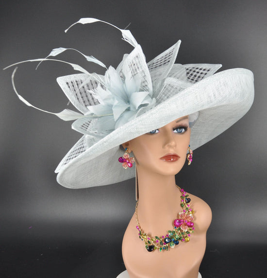 Powder Blue Sinamay Derby Hat: Wide Brim Royal Ascot Race Day Hat