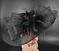 Black Sinamay Derby Hat: Feather Flower, Wide Brim Race Day Hat