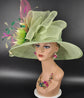 Green Sinamay Kentucky Derby Hat: Jumbo Bows, Flowers, Pink Netting