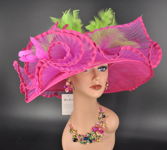 Fuchsia Sinamay Kentucky Derby Hat: Wide Brim Church Wedding Hat