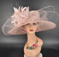 Blush Pink Sinamay Derby Hat: Feather Flower Royal Ascot Hat