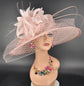 Blush Pink Sinamay Derby Hat: Feather Flower Royal Ascot Hat
