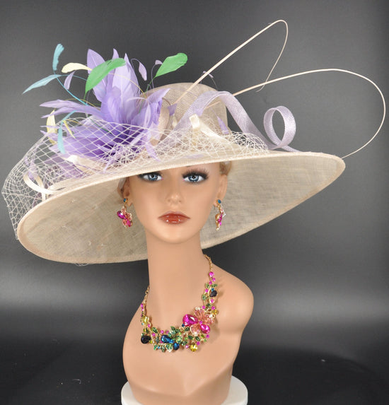 Champagne Sinamay Wide Brim Hat: Kentucky Derby, Tea Party