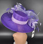 Purple Sinamay Kentucky Derby Hat: Wide Brim Feathered Wedding Hat
