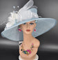 Powder Blue Sinamay Derby Hat: Wide Brim Wedding Tea Party