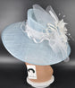Powder Blue Sinamay Derby Hat: Wide Brim Wedding Tea Party