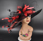 Wide Brim Sinamay Kentucky Derby Hat: Black & Red Feather Church Hat
