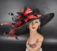 Wide Brim Sinamay Kentucky Derby Hat: Black & Red Feather Church Hat