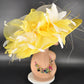 Yellow Sinamay Kentucky Derby Hat: Wide Brim Feather Church Hat