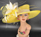 Yellow Sinamay Kentucky Derby Hat: Wide Brim Feather Church Hat