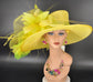 Yellow Lime Green Wide Brim Kentucky Derby Hat, Ascot Hat for Wedding & Tea Party, Garden Party Hat, Mother of the Bride, Church