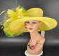 Yellow Lime Green Wide Brim Kentucky Derby Hat, Ascot Hat for Wedding & Tea Party, Garden Party Hat, Mother of the Bride, Church