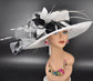 Black & White Kentucky Derby Hat: Wide Brim Sinamay Feather Fascinator