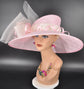 Pink Sinamay Kentucky Derby Hat: Wide Brim Feather Floral Tea Party Hat