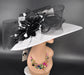 Church Kentucky Derby Hat Carriage Tea Party Wedding Wide Brim Sinamay Hat White with Black