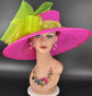 Fuchsia Sinamay Kentucky Derby Hat: Lime Green Floral Wide Brim