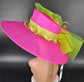 Fuchsia Sinamay Kentucky Derby Hat: Lime Green Floral Wide Brim