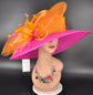 Fuchsia Sinamay Kentucky Derby Hat: Orange Feather Church Wedding Brim