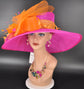 Fuchsia Sinamay Kentucky Derby Hat: Orange Feather Church Wedding Brim