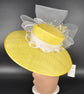 Yellow Sinamay Kentucky Derby Hat: Wide Brim Wedding Tea Party Hat
