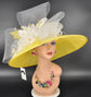 Yellow Sinamay Kentucky Derby Hat: Wide Brim Wedding Tea Party Hat