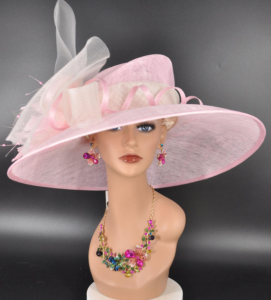 Wide Brim Sinamay Derby Hat: Pink Floral Kentucky Race Day Hat