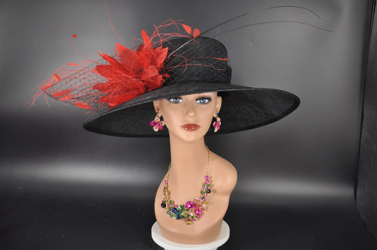 Black Sinamay Wide Brim Hat: Royal Ascot, Kentucky Derby