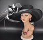 Black  White Feather Wide Brim Kentucky Derby Hat, Ascot Hat for Wedding & Tea Party, Garden Party Hat, Mother of the Bride, Church