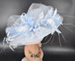 White Sinamay Kentucky Derby Hat: Powder Blue Feather Floral Wide Brim
