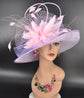 Church Kentucky Derby Hat  Carriage Tea Party Wedding  Feather Flowers and Ostrich  Quills Lilac with Pink