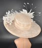 Champagne Sinamay Derby Hat: Wide Brim Wedding Tea Party Hat