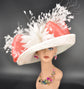 Ivory Sinamay Kentucky Derby Hat: Coral Pink Wedding Tea Party Hat