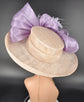 Champagne Sinamay Kentucky Derby Hat: Lavender Feather Wedding Tea Party Hat