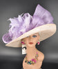 Champagne Sinamay Kentucky Derby Hat: Lavender Feather Wedding Tea Party Hat
