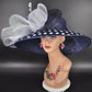 Navy Blue Polka Dot Derby Hat: Wide Brim Sinamay Ascot Hat