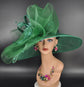 Emerald Green Wide Brim Sinamay Hat for Kentucky Derby, Ascot Royal , Wedding, Tea Garden Party, Church, Mother of the Bride, Easter Day
