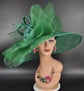 Green Sinamay Derby Hat: Wide Brim Kentucky Race Day Hat