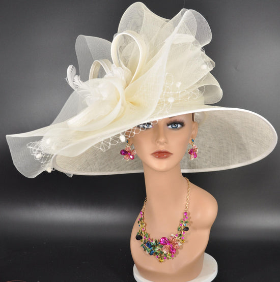 Ivory Derby Hat: Wide Brim Sinamay Kentucky Oaks Race Day