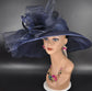 Navy Blue Derby Hat: Wide Brim Sinamay Ascot Wedding Hat